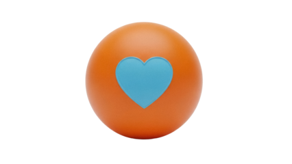 Orange sphere with blue heart isolated PNG on transparent background, love and care concept for graphic design and social media