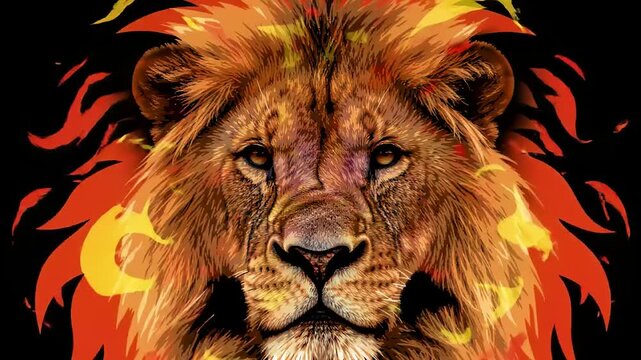 Majestic Lion with Fiery Mane: A Powerful and Artistic Representation of Strength