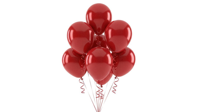 Bunch of red balloons isolated PNG on transparent background, festive party decoration for birthday celebration and special occasions