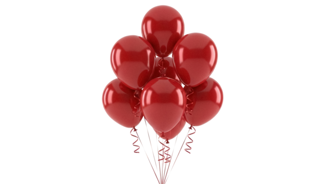 Bunch of red balloons isolated PNG on transparent background, festive party decoration for birthday celebration and special occasions