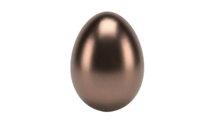 Bronze egg isolated PNG on transparent background, metallic Easter egg for holiday decoration and design projects, shiny and reflective