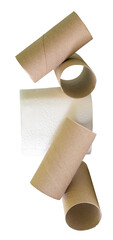 Tissue paper roll or toilet paper roll with cores or tissue paper tubes in stack isolated with clipping path in png file format