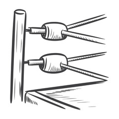 Boxing Ring Corner Ropes Silhouette Black and White Combat Sports Illustration