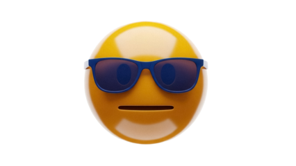 Cool emoji with sunglasses isolated PNG on transparent background, yellow face with shades for social media and design projects