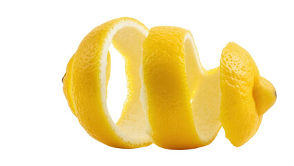 Lemon peel curl isolated PNG on transparent background, citrus zest twist for cocktails and culinary garnish