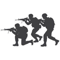 Tactical Soldiers Silhouette in Combat Formation Military Vector Illustration