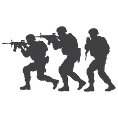 Obraz premium Tactical Soldiers Silhouette in Combat Formation Military Vector Illustration