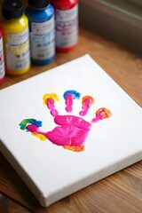 Colorful handprint art on canvas for children's craft projects and memories keepsake