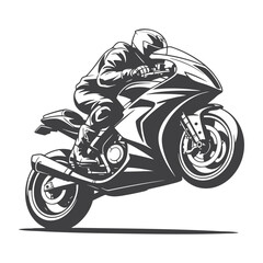 Sport Motorcycle Wheelie Stunt in Motion Black and White Illustration