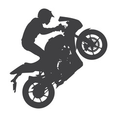 Sport Motorcycle Wheelie Stunt in Motion Black and White Illustration