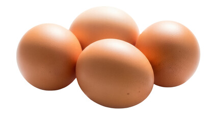 Four brown chicken eggs isolated PNG, fresh organic food ingredient for cooking and baking on transparent background
