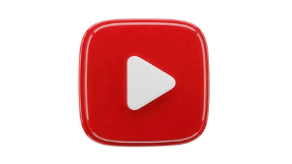 Red YouTube play button PNG isolated on transparent background, social media icon for video content and streaming platforms