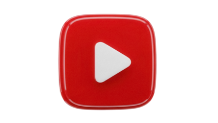 Red YouTube play button PNG isolated on transparent background, social media icon for video content and streaming platforms