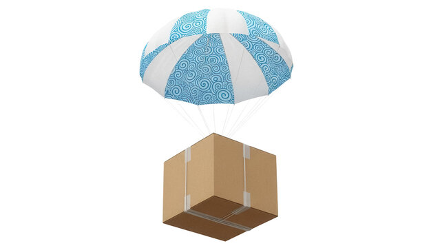 Cardboard box with parachute PNG isolated on transparent background, delivery concept for e-commerce and shipping services
