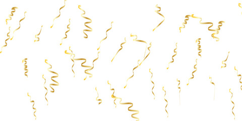 Golden confetti and streamers falling against a white background creating a celebratory and elegant atmosphere for events	