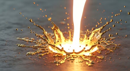 Liquid gold splashes upon impact, creating a dramatic and vibrant abstract design element.