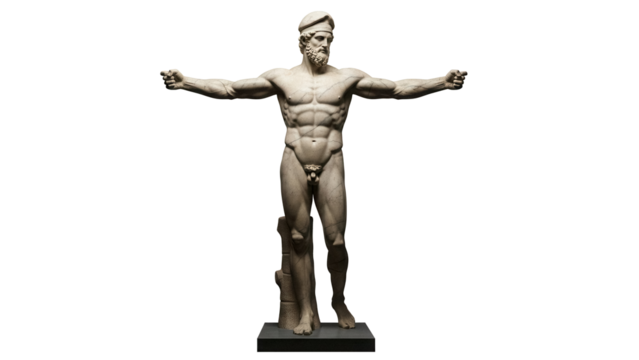 Marble statue of Zeus isolated PNG on transparent background, ancient Greek god sculpture for historical and cultural projects
