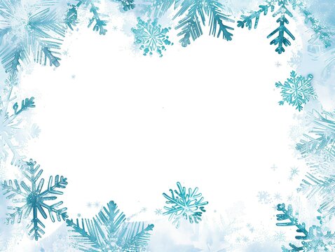 Christmas snow border frames collection with transparent background, top bottom edges, corner decorations, circular rectangular frames, white snow blue gradients festive clipart  