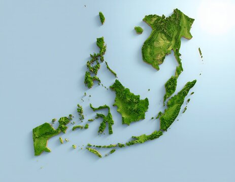 Minimalist 3D map of Asia Selatan, Asia Selatan's islands.