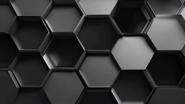 Dark 3D Hexagon Technology Background with Abstract Geometric Pattern and Sleek Metallic Texture