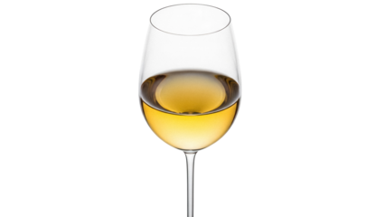 Elegant glass of white wine isolated PNG on transparent background, alcoholic beverage for celebrations and special occasions