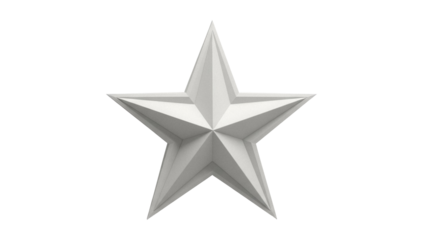 Shiny silver star isolated PNG, metallic five-pointed star for decoration and design on transparent background