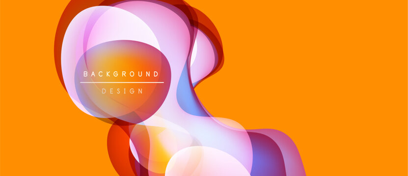 Abstract shapes overlap, creating vibrant color blends. Orange background provides strong contrast. Modern design elements present dynamic visual effect.