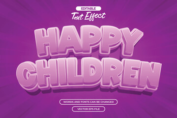 3d Happy children editable text effect with purple cartoon text style
