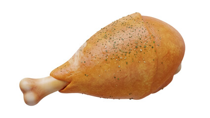 Roasted chicken leg isolated PNG on transparent background, delicious poultry meat for food design and holiday dinner menus