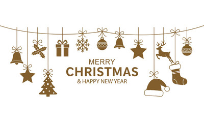 hanging christmas ornaments arranged in a festive layout creating a warm seasonal greeting perfect for modern holiday designs