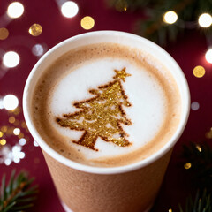 Holiday coffee cup with soft foam and Christmas decorations