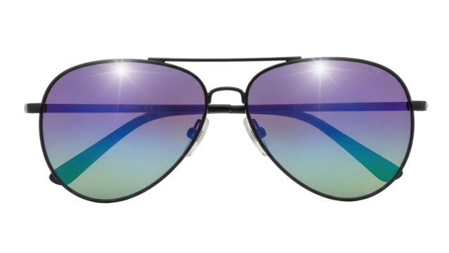 Black aviator sunglasses with gradient lenses isolated PNG, stylish eyewear with a retro design on transparent background