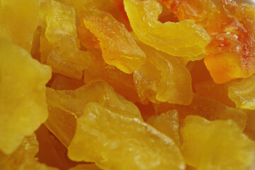 Closeup of Dried Candied Papaya Slices for Snacks and Cake Decoration