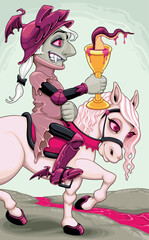 Horror cartoon version of the Knight of Cups. Vector illustration.
