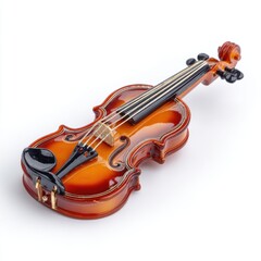 Fototapeta premium A Detailed Close Up Of A Small Wooden Violin With Light Brown And Dark Brown Hues On A White Background