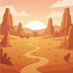 Desert Canyon Sunset Trail Vector style for Book Cover