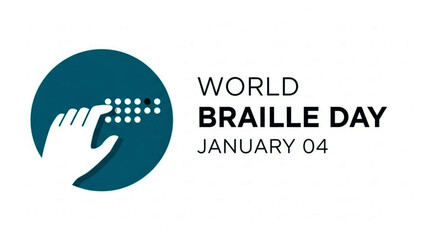 World Braille Day Illustration: Hand Touching Braille Dots on Teal Circle