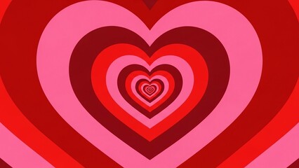 Hypnotic concentric hearts in shades of red and pink create a romantic and whimsical visual effect