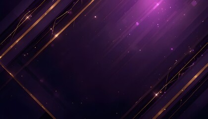 Luxury dark purple abstract background with elegant geometric diagonals, gold lighting, sparkling effects, and text space