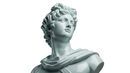 Apollo bust PNG isolated on transparent background, classical sculpture of Greek god for art and design projects