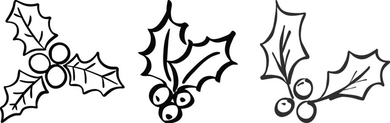 Winter whimsical christmas tree doodle sketch vector illustration. Holiday line art simple party decoration for new year. Minimalist snowflake outline set.Set of hand-drawn Christmas tree doodles 