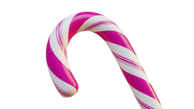 Pink and white striped candy cane PNG isolated on transparent background, festive holiday treat for Christmas and New Year s decorations