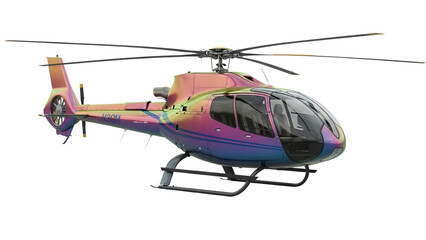 Vibrant multicolored helicopter PNG isolated on transparent background, modern air transport for travel and emergency services