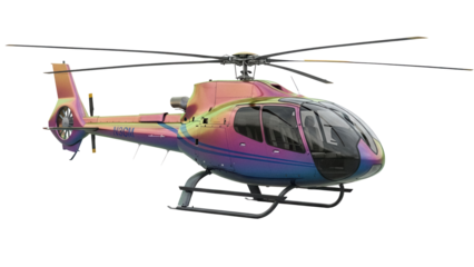Vibrant multicolored helicopter PNG isolated on transparent background, modern air transport for travel and emergency services
