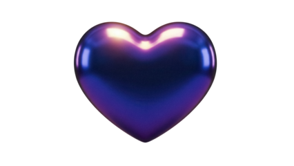 Shiny purple heart isolated PNG on transparent background, romantic love symbol for Valentine s Day and wedding designs, glossy 3D render