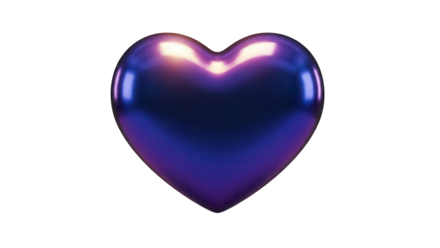Shiny purple heart isolated PNG on transparent background, romantic love symbol for Valentine s Day and wedding designs, glossy 3D render
