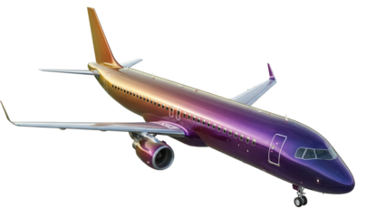 Modern passenger airplane isolated PNG on transparent background, colorful aircraft for travel and transportation design projects