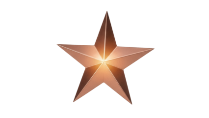 Copper star isolated PNG on transparent background, metallic five-pointed star for Christmas and holiday decoration use