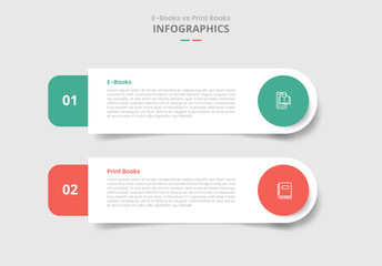 ebook vs digital book comparison for infographic with round rectangle with circle badge drop shadow style with two point list information