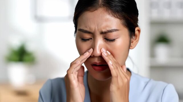 Woman Visibly Feeling Pain, Pressure, Or Discomfort Demonstrating Physical Affliction Issues